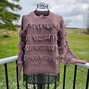 Hem & Thread Fringe Sweater, New, size Small Brown